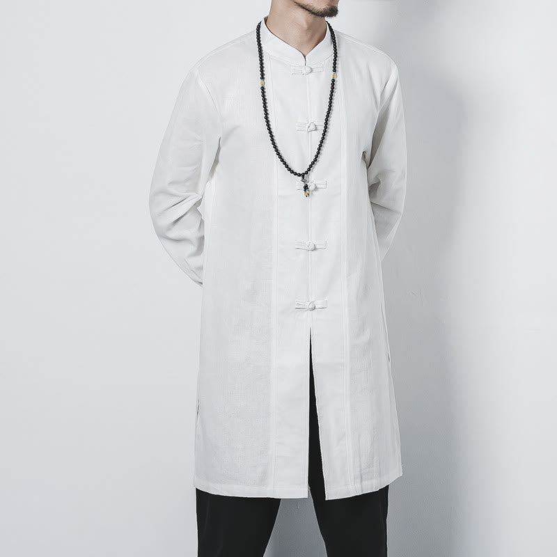 Abrigo de lino de longitud media para hombre con botones de rana y Buddha Stones en otoño, ropa zen - image 15