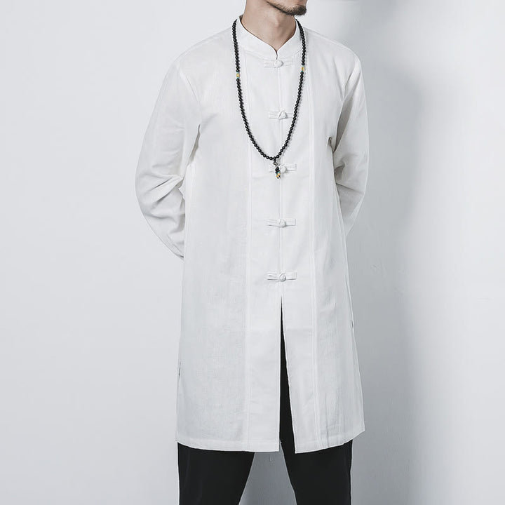 Abrigo de lino de longitud media para hombre con botones de rana y Buddha Stones en otoño, ropa zen - image 15
