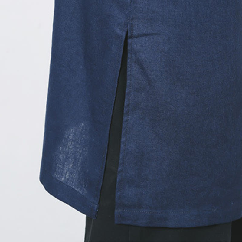 Abrigo de lino de longitud media para hombre con botones de rana y Buddha Stones en otoño, ropa zen - image 13