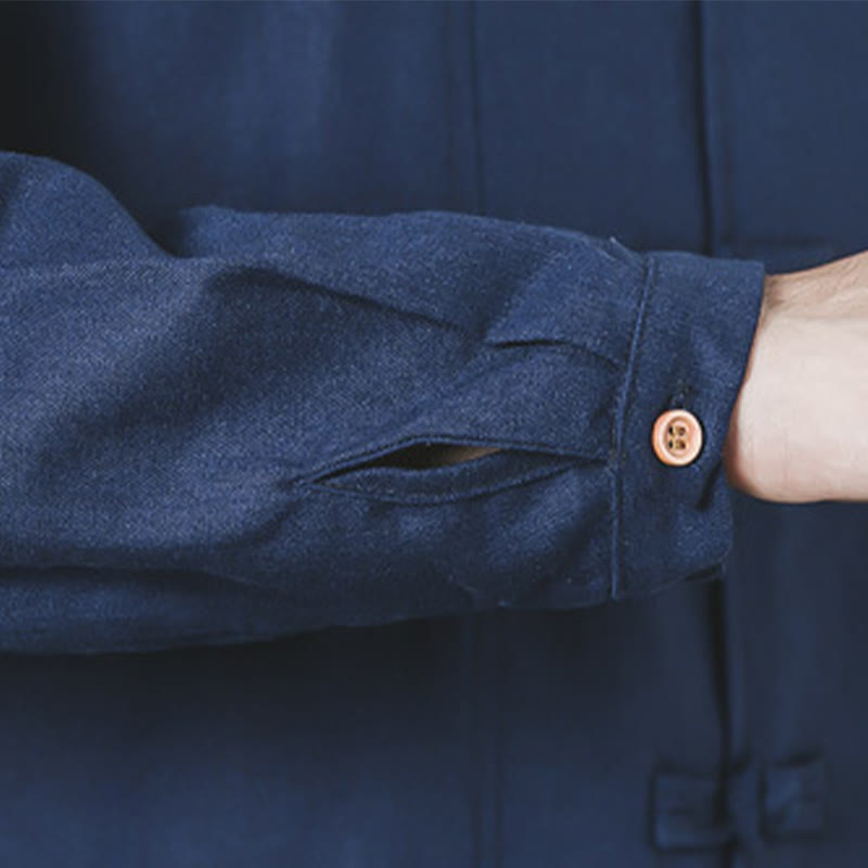 Abrigo de lino de longitud media para hombre con botones de rana y Buddha Stones en otoño, ropa zen - image 11