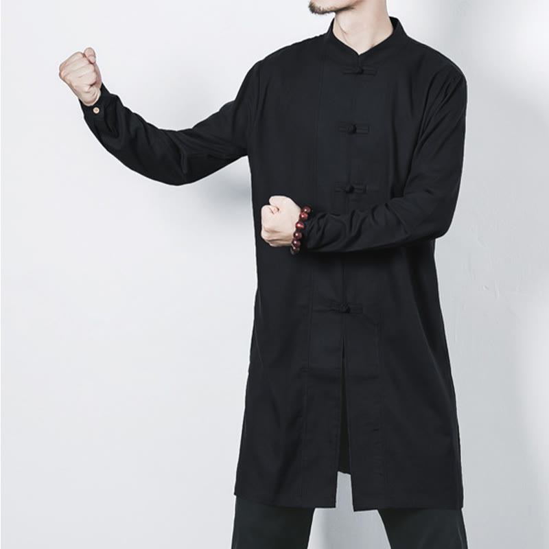 Abrigo de lino de longitud media para hombre con botones de rana y Buddha Stones en otoño, ropa zen - image 21
