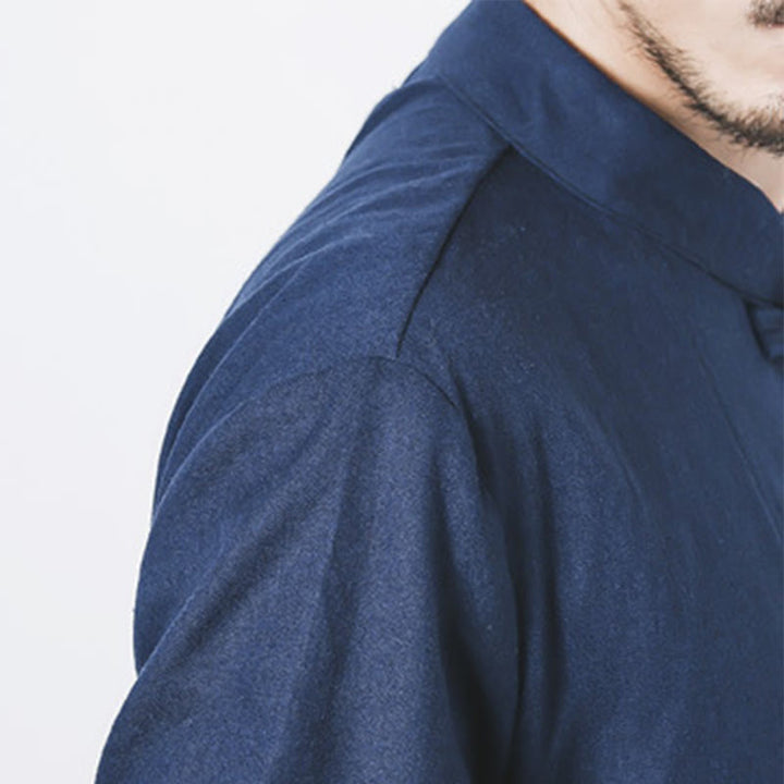 Abrigo de lino de longitud media para hombre con botones de rana y Buddha Stones en otoño, ropa zen - image 8