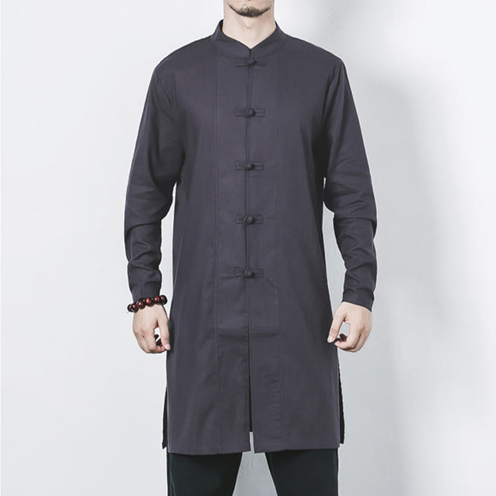 Abrigo de lino de longitud media para hombre con botones de rana y Buddha Stones en otoño, ropa zen - image 23