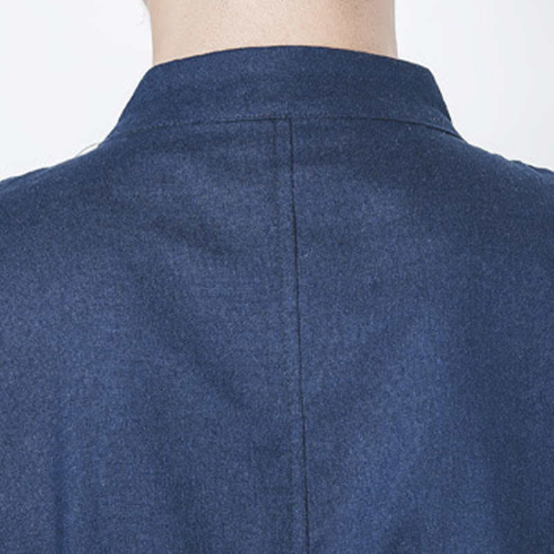 Abrigo de lino de longitud media para hombre con botones de rana y Buddha Stones en otoño, ropa zen - image 10