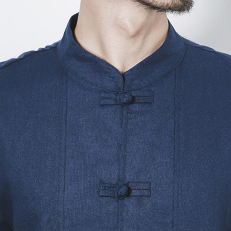 Abrigo de lino de longitud media para hombre con botones de rana y Buddha Stones en otoño, ropa zen - image 9