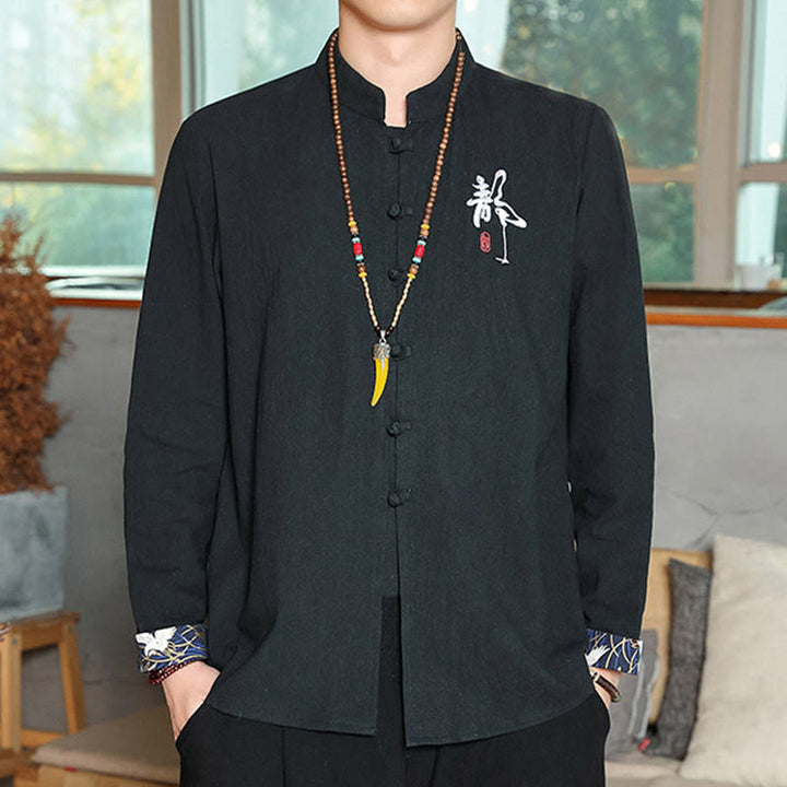 Camisa de lino con Buddha Stones y caída para hombre, ropa zen - Negro - US/UK/AU46, EU56 (5XL) - image 15