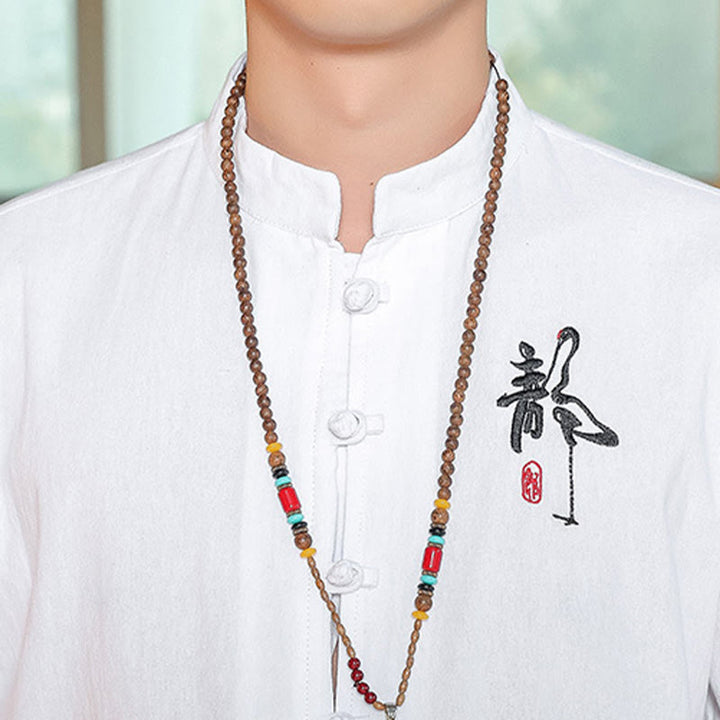 Camisa de lino con Buddha Stones y caída para hombre, ropa zen - image 6