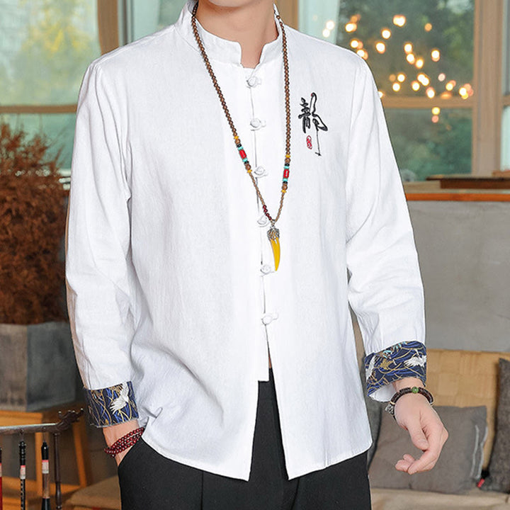 Camisa de lino con Buddha Stones y caída para hombre, ropa zen - image 1