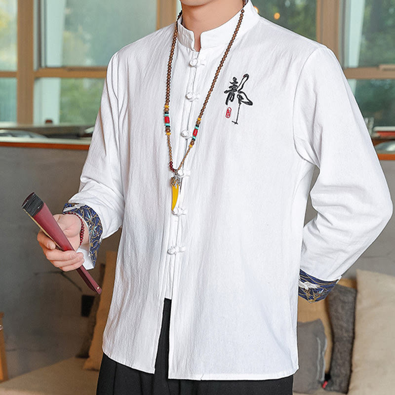 Camisa de lino con Buddha Stones y caída para hombre, ropa zen - image 3