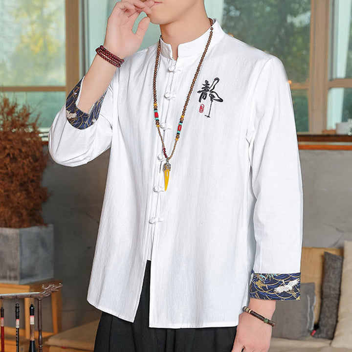 Camisa de lino con Buddha Stones y caída para hombre, ropa zen - image 4