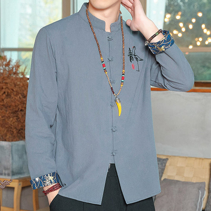 Camisa de lino con Buddha Stones y caída para hombre, ropa zen - image 11