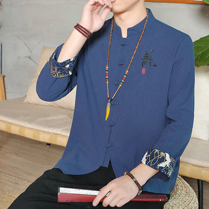 Camisa de lino con Buddha Stones y caída para hombre, ropa zen - image 26