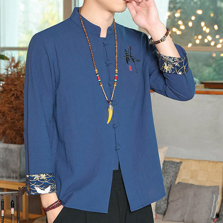 Camisa de lino con Buddha Stones y caída para hombre, ropa zen - image 22
