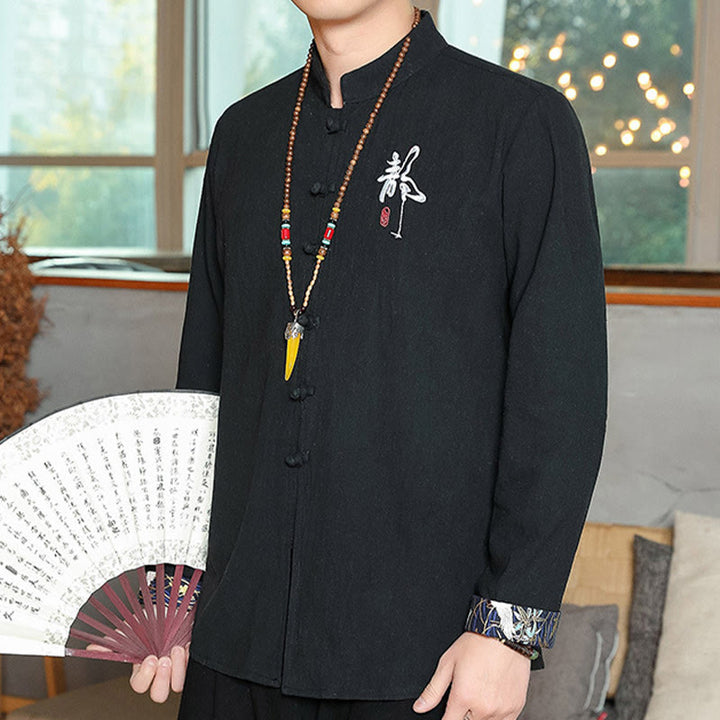 Camisa de lino con Buddha Stones y caída para hombre, ropa zen - image 18