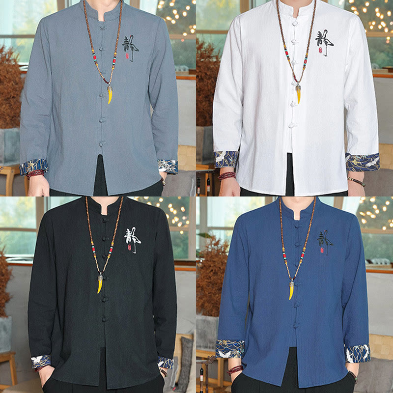 Camisa de lino con Buddha Stones y caída para hombre, ropa zen - image 29