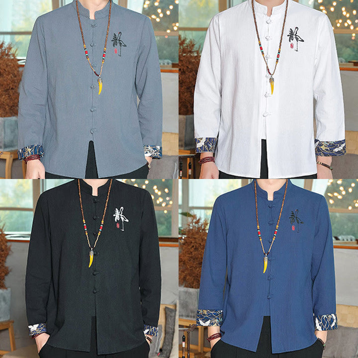 Camisa de lino con Buddha Stones y caída para hombre, ropa zen - image 29