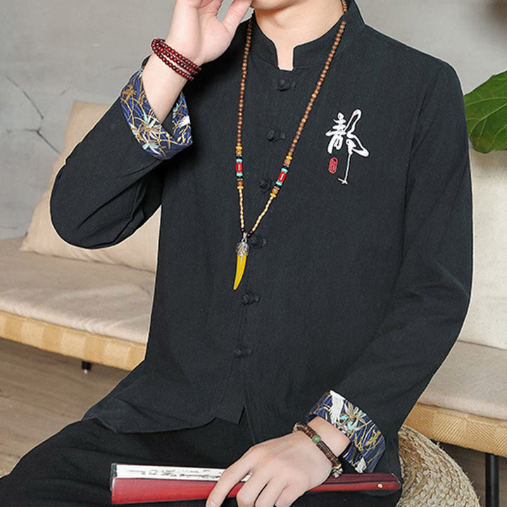 Camisa de lino con Buddha Stones y caída para hombre, ropa zen - image 20