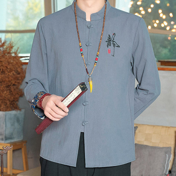 Camisa de lino con Buddha Stones y caída para hombre, ropa zen - image 14