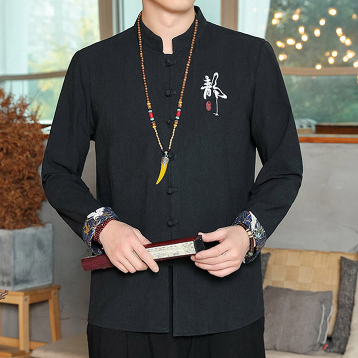 Camisa de lino con Buddha Stones y caída para hombre, ropa zen - image 17