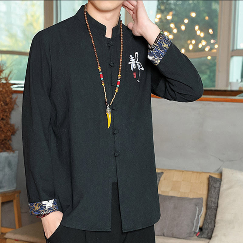 Camisa de lino con Buddha Stones y caída para hombre, ropa zen - image 16