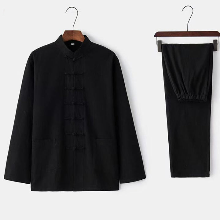 Conjunto de 2 piezas de traje Tang con Buddha Stones , uniforme tradicional con botones de rana, camisa de manga larga y pantalones para hombre - Negro - US/UK/AU46, EU56 (5XL) - image 5