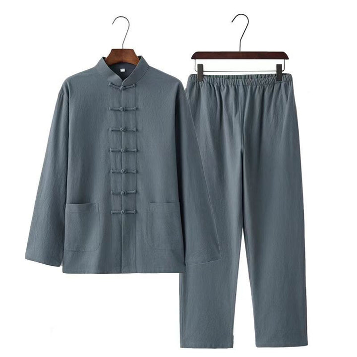 Conjunto de 2 piezas de traje Tang con Buddha Stones , uniforme tradicional con botones de rana, camisa de manga larga y pantalones para hombre - image 12