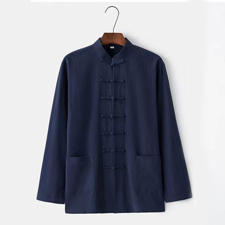 Conjunto de 2 Buddha Stones de traje tradicional Tang con botones de rana, camisa de manga larga y pantalón para hombre. - image 11