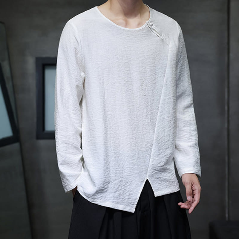 Camiseta de algodón de manga larga con cuello redondo y estampado de Buddha Stones para hombre - image 8