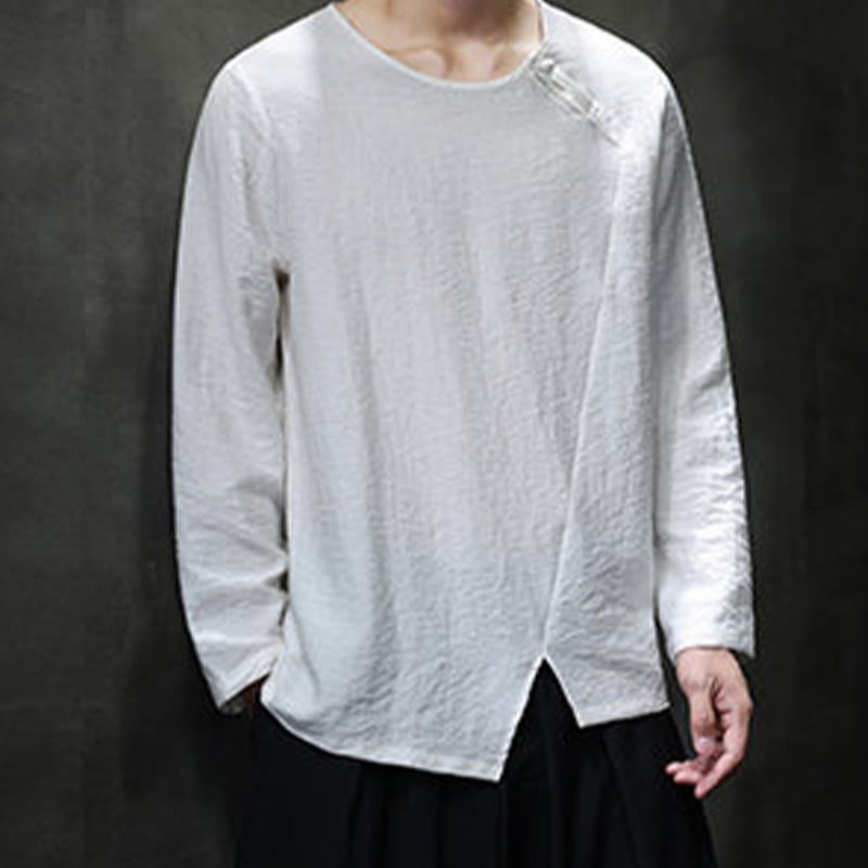 Camiseta de algodón de manga larga con cuello redondo y estampado de Buddha Stones para hombre - image 14