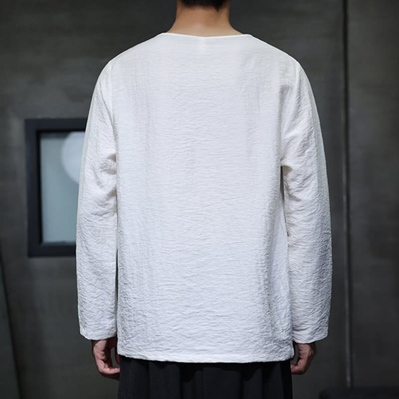 Camiseta de algodón de manga larga con cuello redondo y estampado de Buddha Stones para hombre - image 9