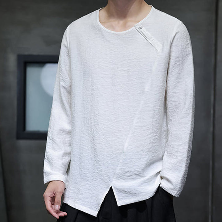 Camiseta de algodón de manga larga con cuello redondo y estampado de Buddha Stones para hombre - image 12