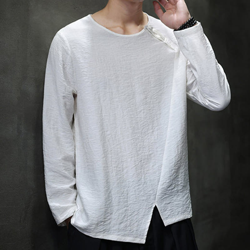 Camiseta de algodón de manga larga con cuello redondo y estampado de Buddha Stones para hombre - image 15