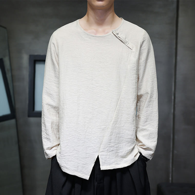 Camiseta de algodón de manga larga con cuello redondo y estampado de Buddha Stones para hombre - Lino - US/UK/AU46, EU56 (5XL) - image 0