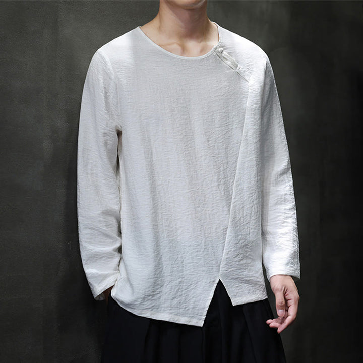 Camiseta de algodón de manga larga con cuello redondo y estampado de Buddha Stones para hombre - image 20