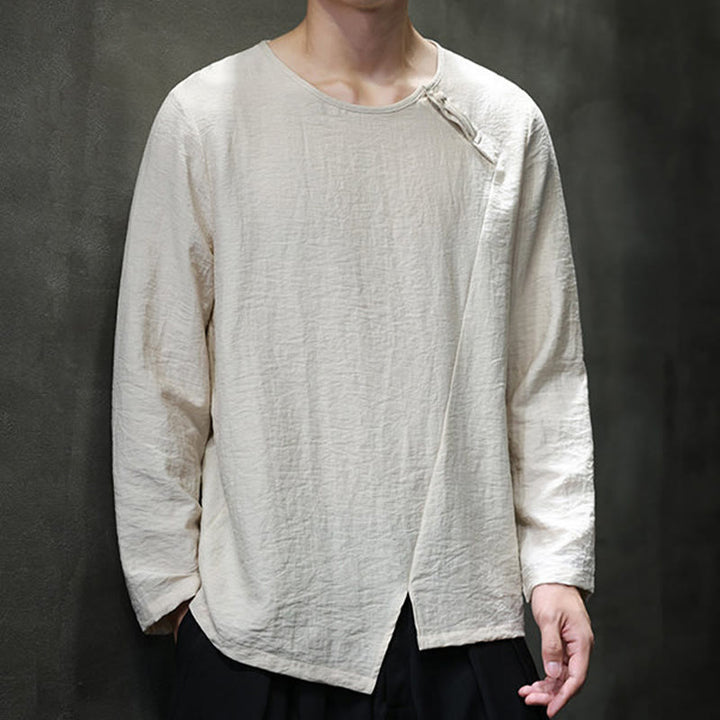 Camiseta de algodón de manga larga con cuello redondo y estampado de Buddha Stones para hombre - image 3