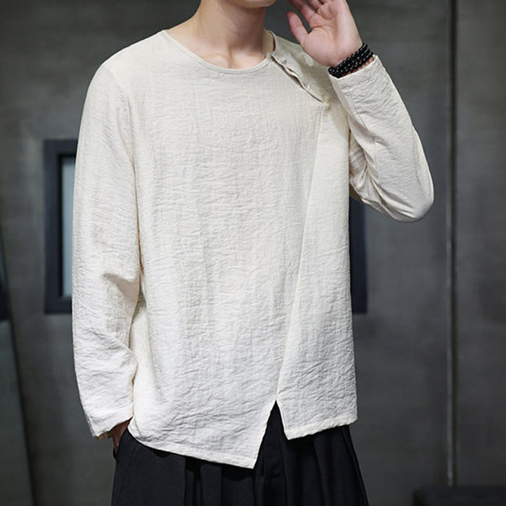 Camiseta de algodón de manga larga con cuello redondo y estampado de Buddha Stones para hombre - image 5