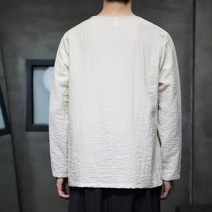 Camiseta de algodón de manga larga con cuello redondo y estampado de Buddha Stones para hombre - image 2