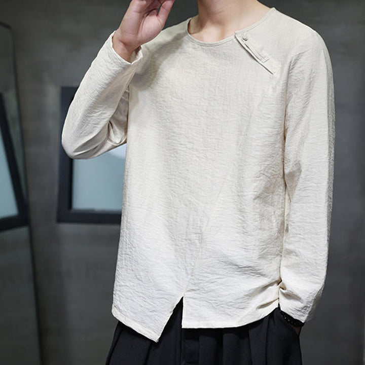 Camiseta de algodón de manga larga con cuello redondo y estampado de Buddha Stones para hombre - image 4