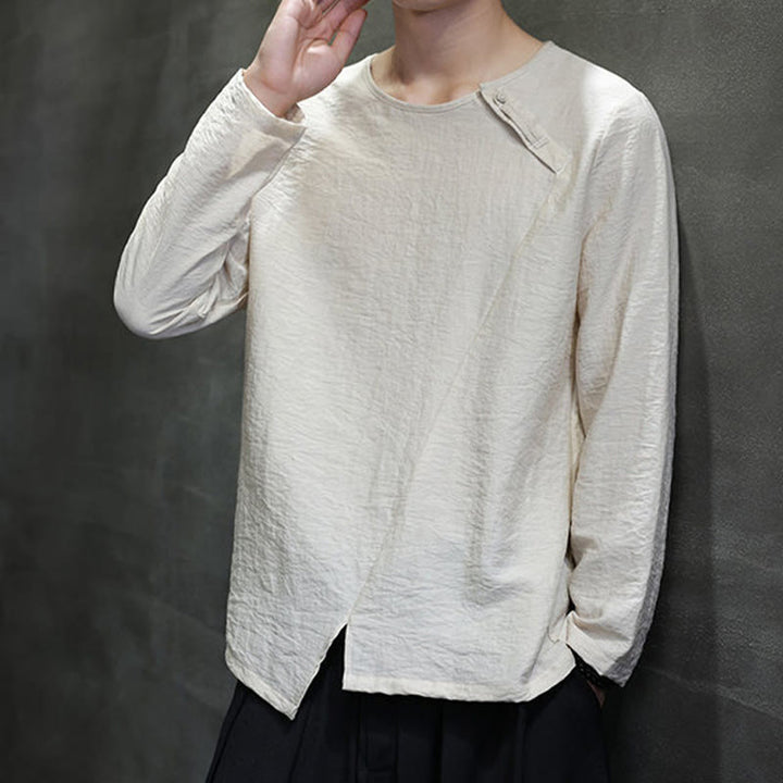 Camiseta de algodón de manga larga con cuello redondo y estampado de Buddha Stones para hombre - image 6