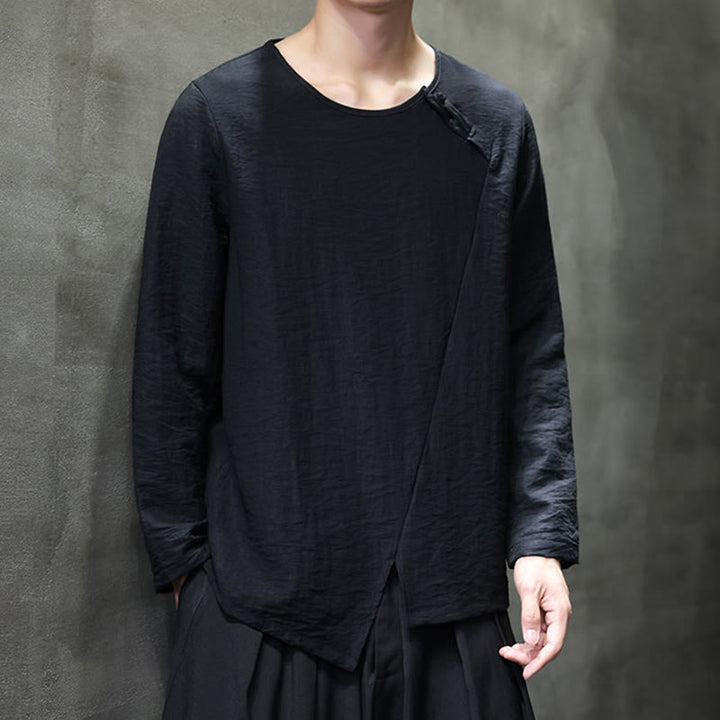 Camiseta de algodón de manga larga con cuello redondo y estampado de Buddha Stones para hombre - image 28