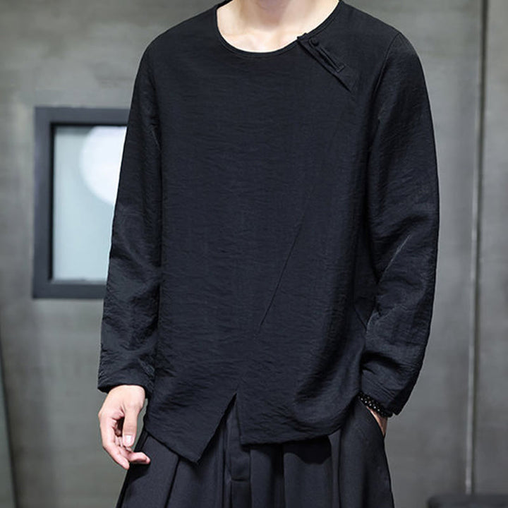 Camiseta de algodón de manga larga con cuello redondo y estampado de Buddha Stones para hombre - image 25