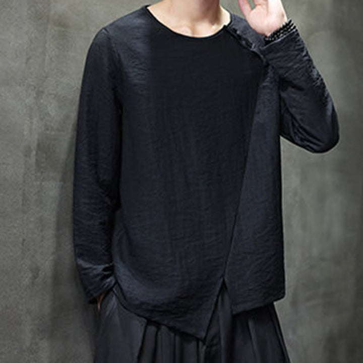 Camiseta de algodón de manga larga con cuello redondo y estampado de Buddha Stones para hombre - image 27