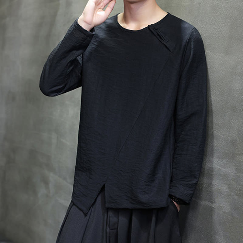 Camiseta de algodón de manga larga con cuello redondo y estampado de Buddha Stones para hombre - image 24