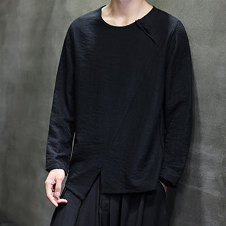 Camiseta de algodón de manga larga con cuello redondo y estampado de Buddha Stones para hombre - image 26