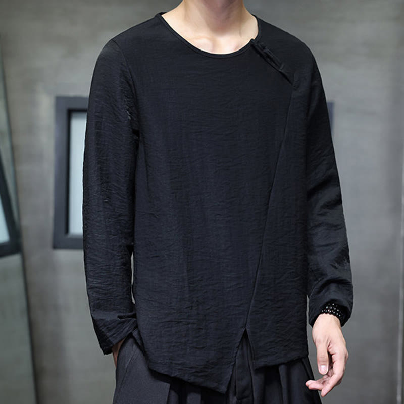 Camiseta de algodón de manga larga con cuello redondo y estampado de Buddha Stones para hombre - image 29