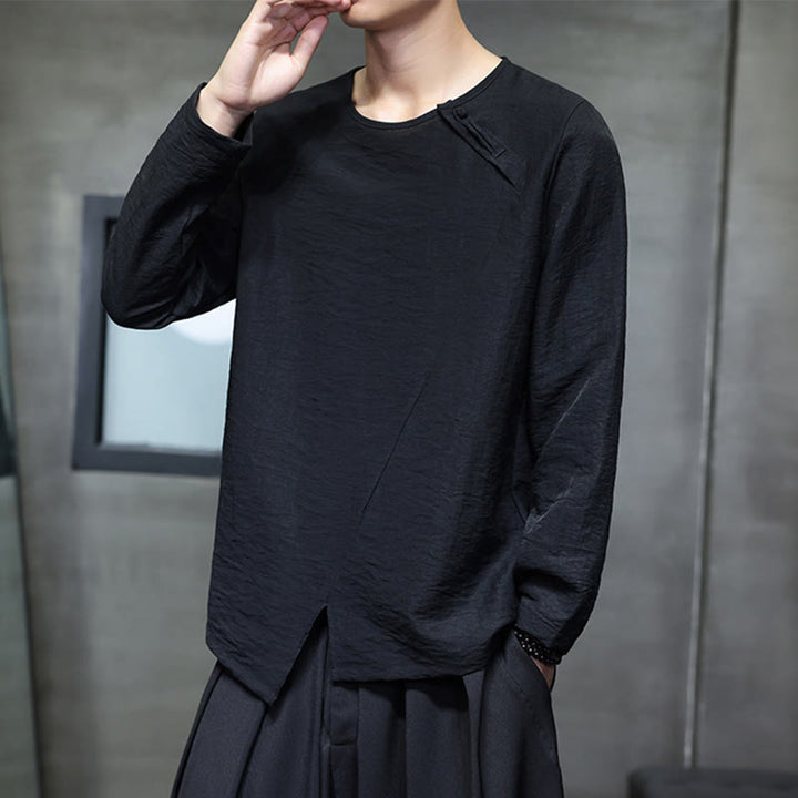 Camiseta de algodón de manga larga con cuello redondo y estampado de Buddha Stones para hombre - image 30