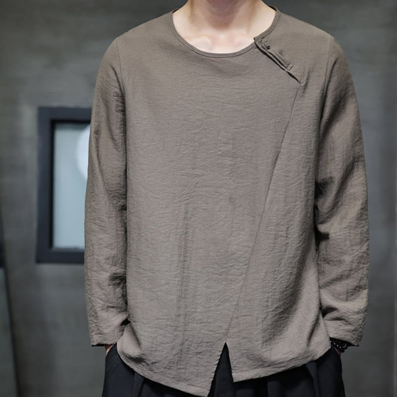 Camiseta de algodón de manga larga con cuello redondo y estampado de Buddha Stones para hombre - image 34