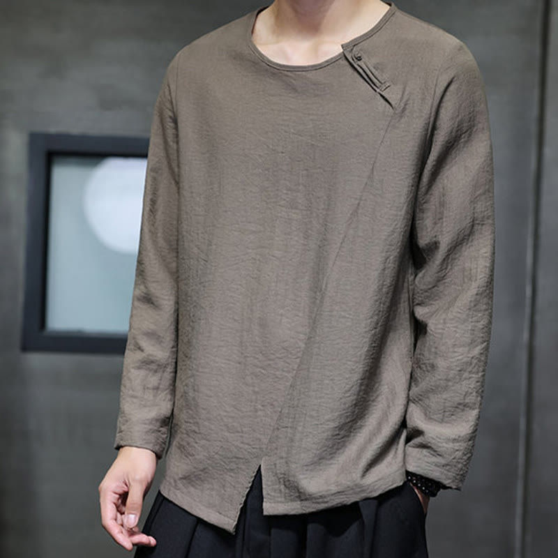 Camiseta de algodón de manga larga con cuello redondo y estampado de Buddha Stones para hombre - image 33