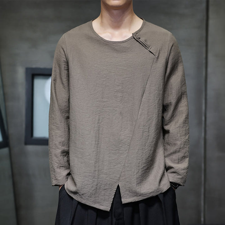 Camiseta de algodón de manga larga con cuello redondo y estampado de Buddha Stones para hombre - image 32