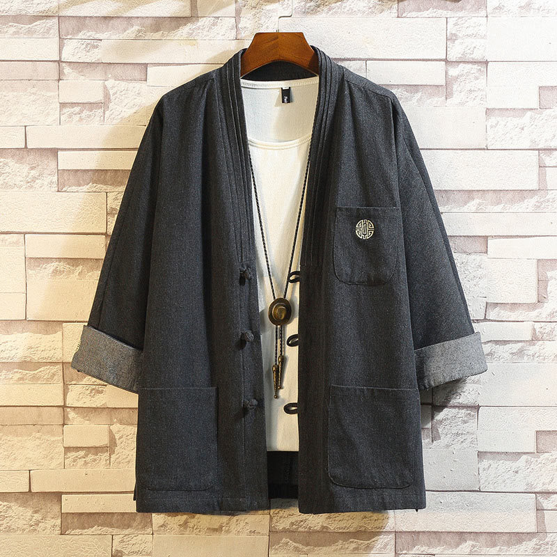 Kimono de manga tres cuartos con bolsillos y botones de rana para hombre de Buddha Stones - Negro - US/UK/AU46, EU56 (5XL) - image 0